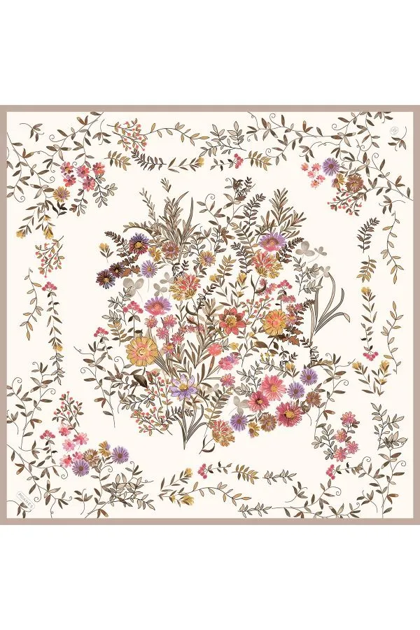 Poanes Arajman Desenli Twill İpek Eşarp