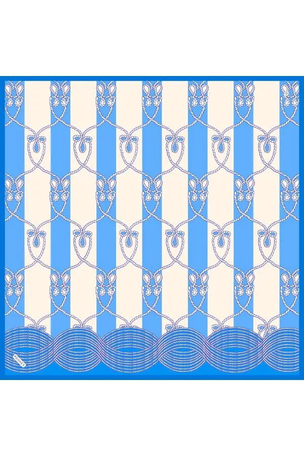Poanes Marin Desenli Twill İpek Eşarp