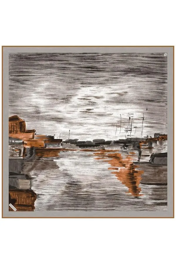 Poanes Günbatımı Desenli Twill İpek Eşarp