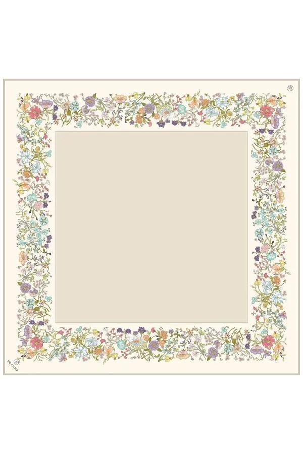 Poanes Çiçek Bordür Desenli Twill İpek Eşarp