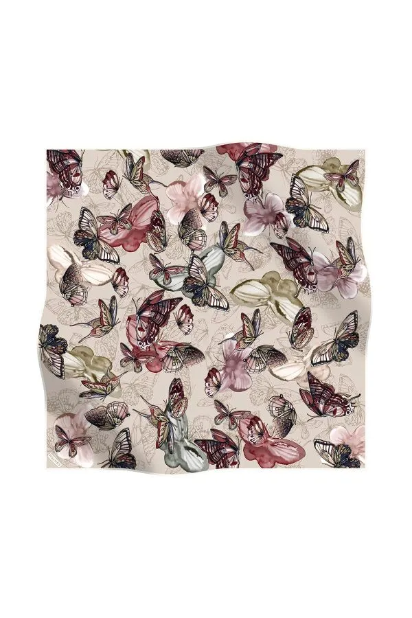 Poanes KELEBEK DESENLİ TWILL İPEK EŞARP