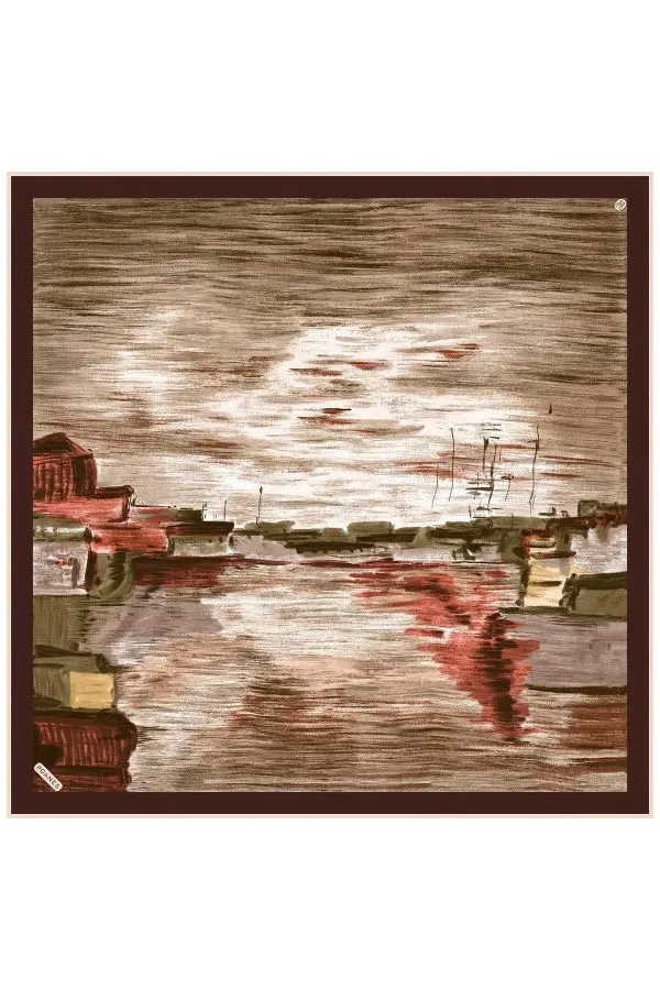 Poanes Günbatımı Desenli Twill İpek Eşarp