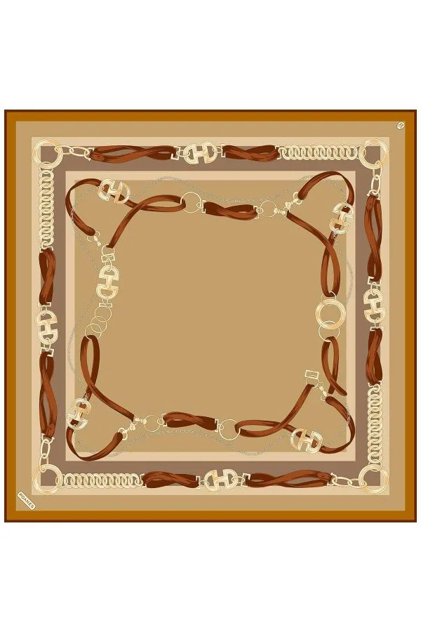 Poanes Kemer Bordür Desenli Twill İpek Eşarp