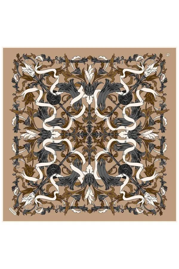 Poanes Barok Kurdele Desenli Twill İpek Eşarp