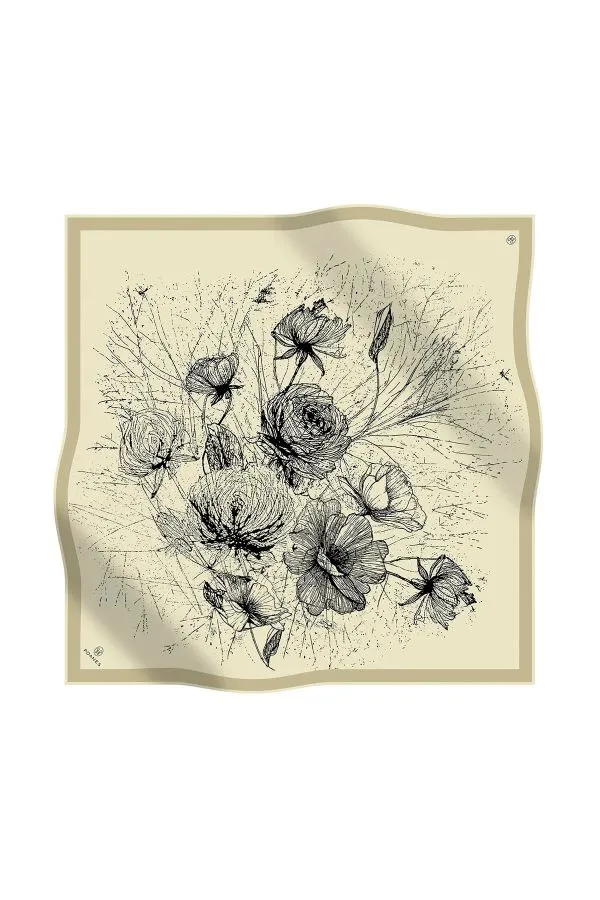 Poanes ÇİZİM ÇİÇEK DESENLİ TWILL İPEK EŞARP